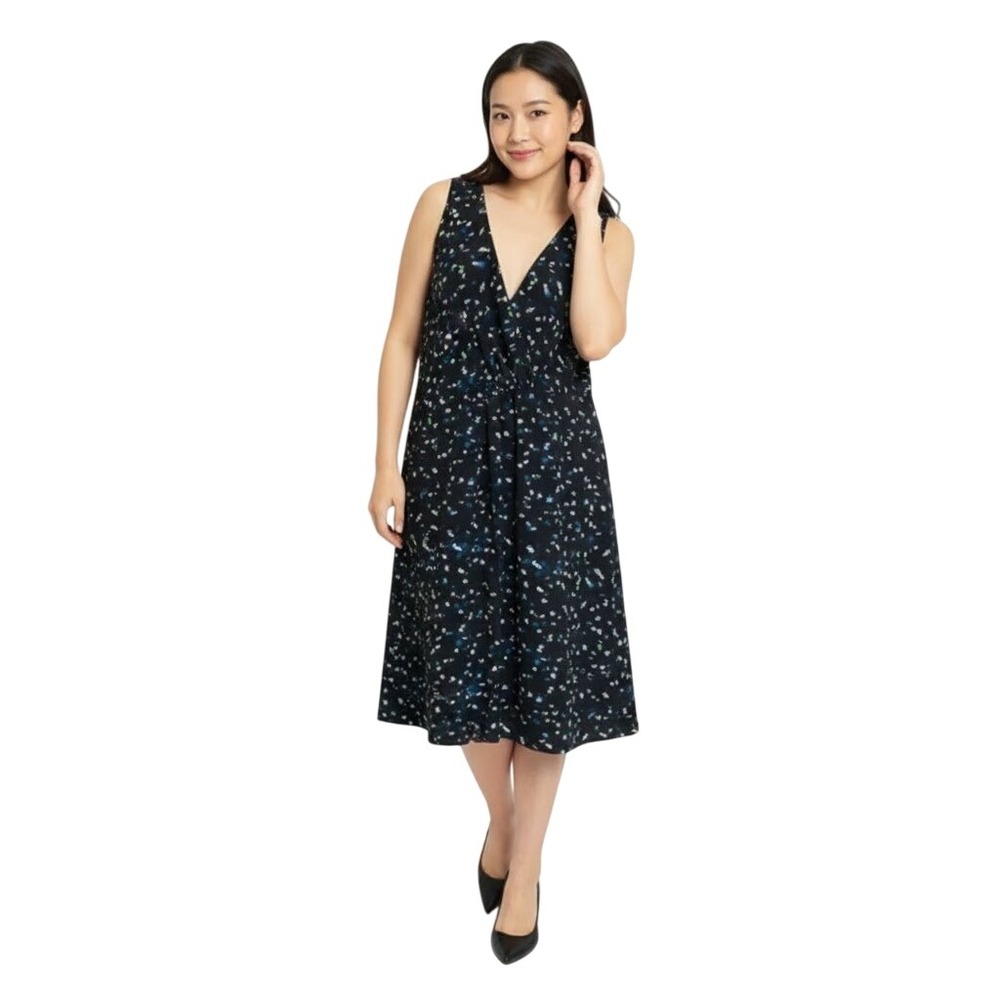 J.Crew Dress Women Size 12‎ Black Blue Sheath Surplice Sleek Professional Chic